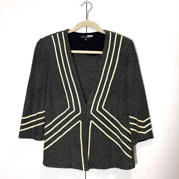Ming Wang Jacket Cardigan Size PM Geometric 3/4 Sleeve Work Office Preppy - Picture 1 of 7
